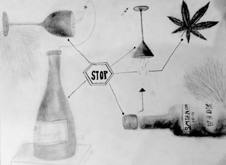 An illustration of the dilemma faced by teens in regards to recreational alcohol and drug use.