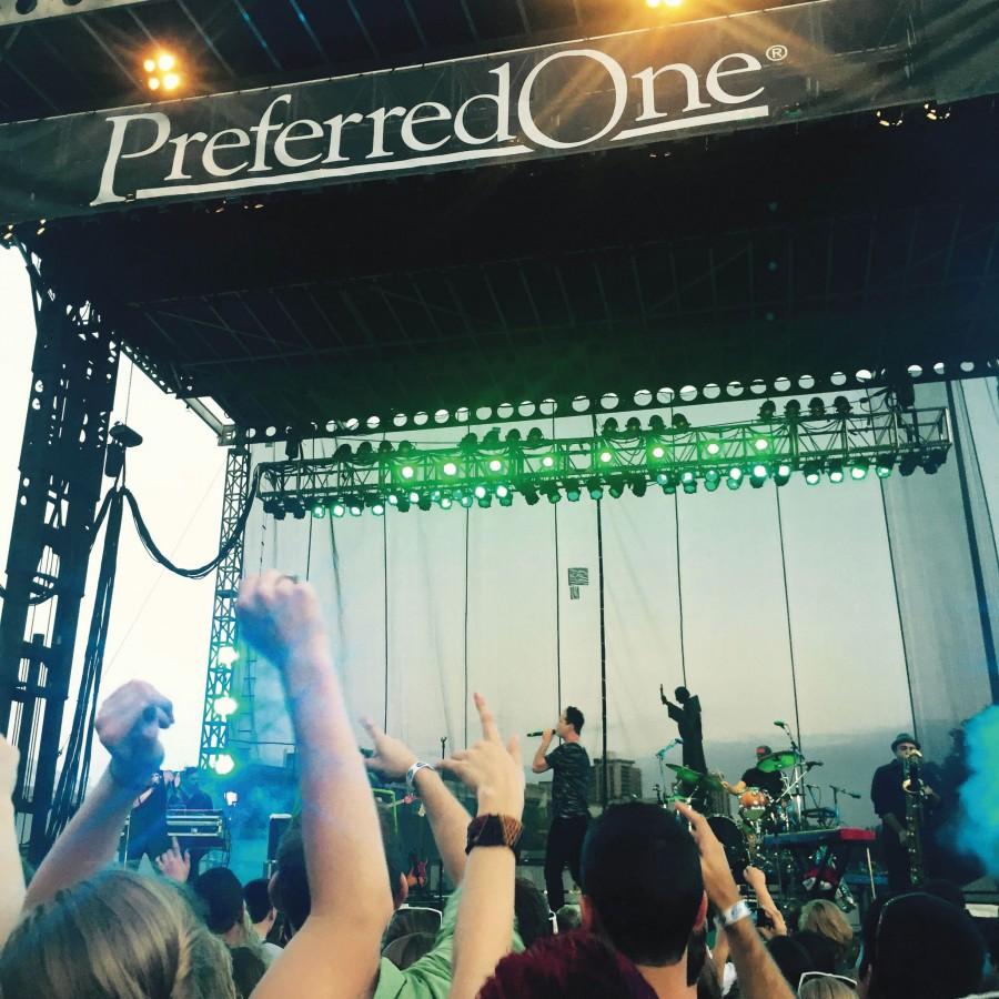 Crowd gets excited for performers at the Basilica Block Party. 