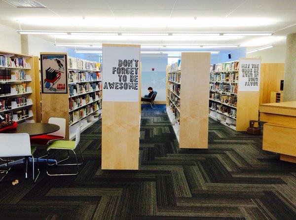 The newly renovated library is the home base for the schools tech staff