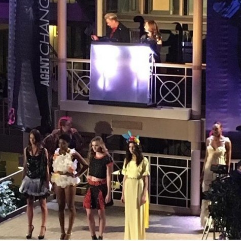McCallum's dress (second on the right), worn by a professional model on the runway.