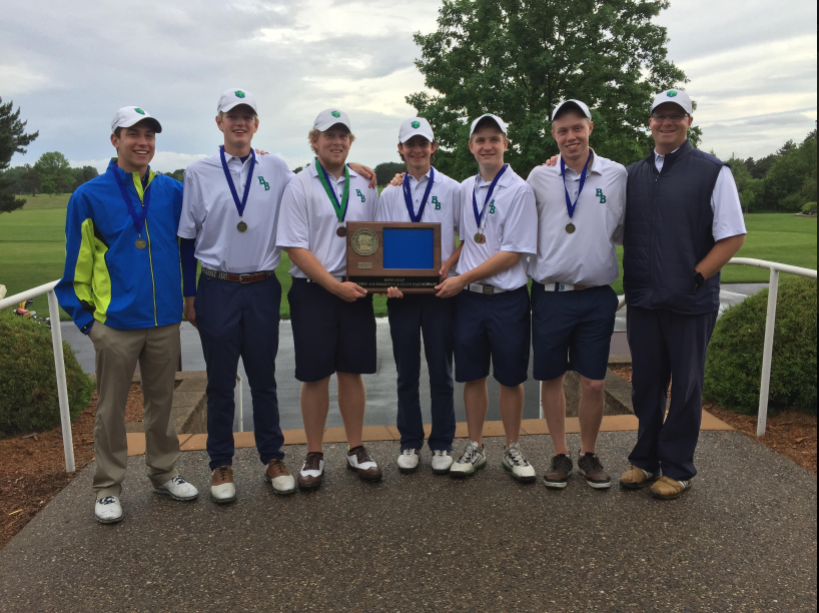 From left to right: Sam Gelb 18, Campbell Morrison 18, Reece Sanders 17, Derek Hitchner 18, Ian Murray 17, Peter Gullickson 17, and Coach Marshall Hoiness