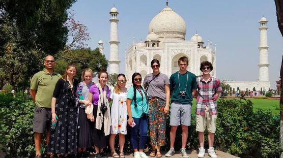 The group was excited as they stopped for a picture before entering the Taj Mahal.