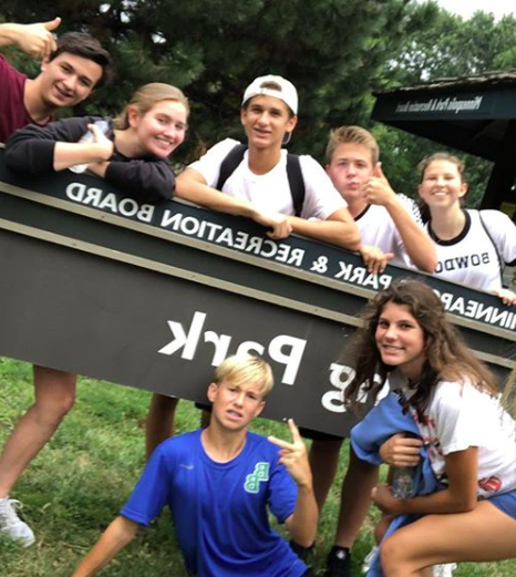 And the end of the walk, all of the advisories met each other in Loring Park. The Housman advisory was proud to show
that they had made it on time, so they posted this picture on Instagram. At the park, students talked to each other and ate
a few snacks before heading back to school to go home.
