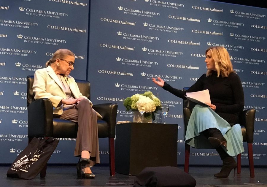 Harlow interviews Justice Ruth Bader Ginsburg in February 2018. 