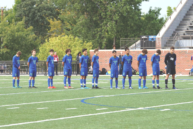 The Bears line up for the national anthem before a home game. The team has scored 58 goals this year already with Benji Pomonis leading the way with 13 goals.