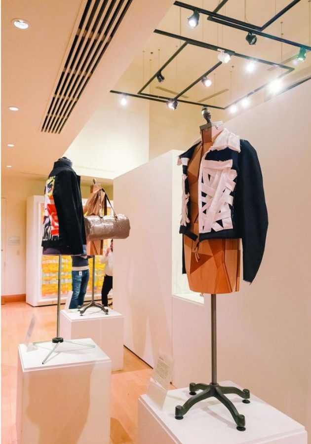 Pictured above are designer items from Vorbrich’s solo show. Pieces ranged in style from clothing items to paintings and drawings. The open space in the gallery helps draw attention to each unique piece.