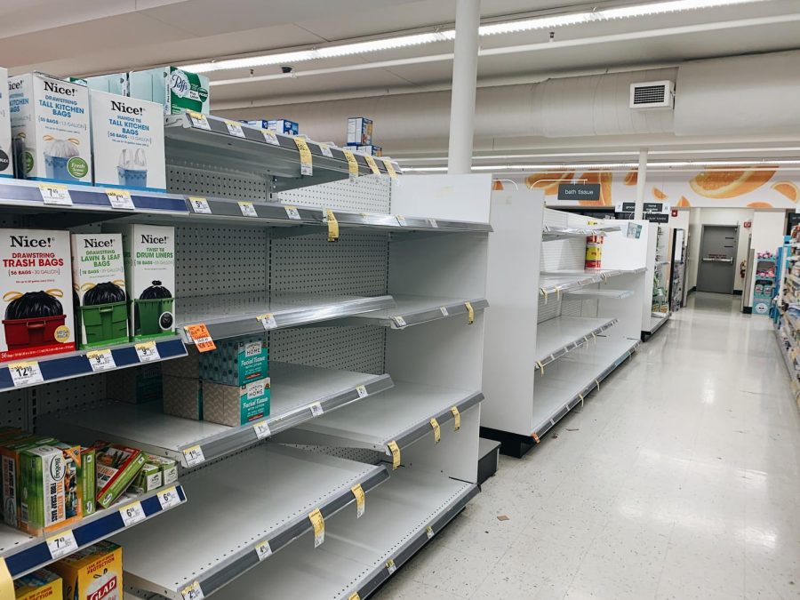 Taken on March 14, 2020, the Walgreens on Vernon Ave S cleaning supply section completely stripped of cleaning supplies. 