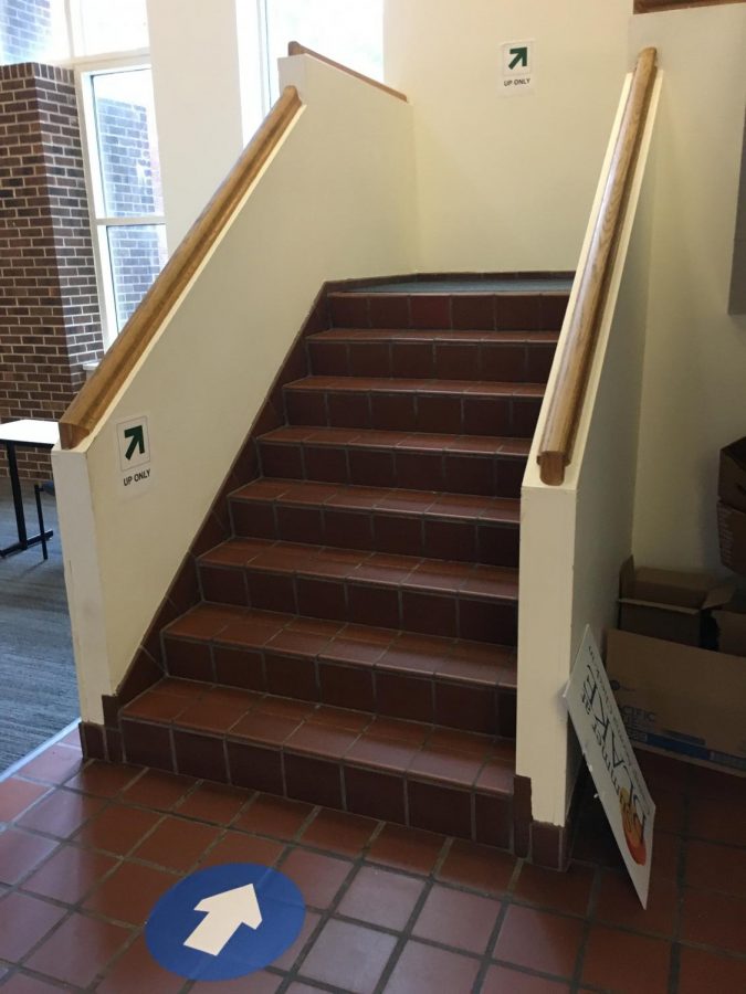 Arrows indicate the direction which students are supposed to use the stairs.