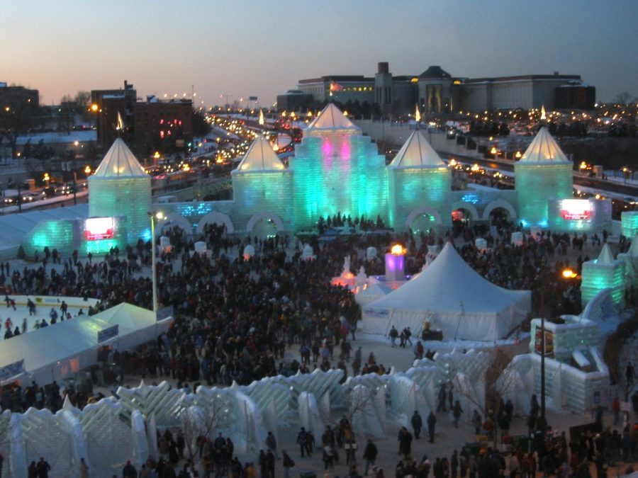 Above, is an ice palace from the Saint Paul Winter Carnival. 