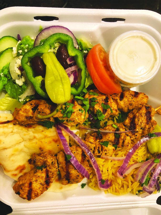 Greek Grill & Fry Co.s chicken kebab platter.