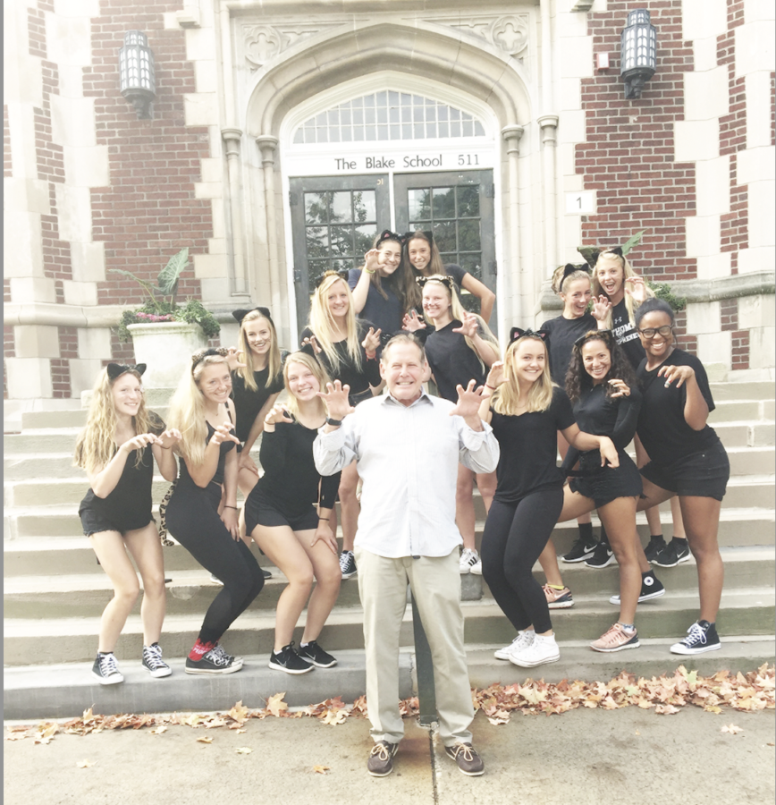 Before Claws out! became a chant at games and events, Menge posed with the 2017 Blake Girls Soccer team. 