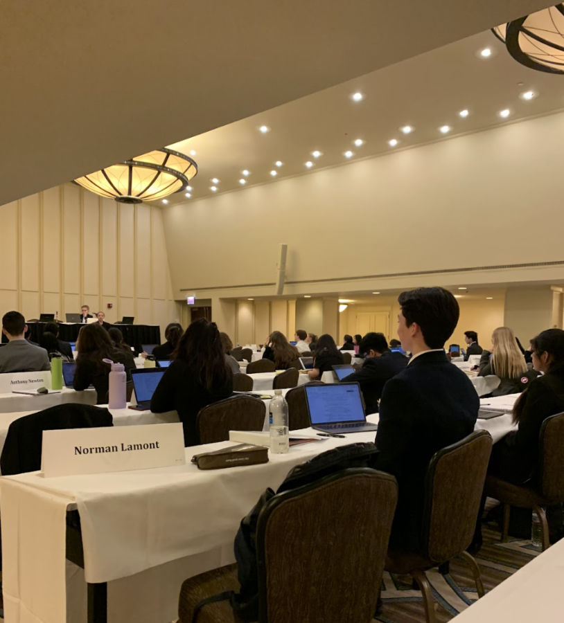 Members of Model UN prepare for the Simun Conference, where they interact with 20 different committees from around the United States of America.