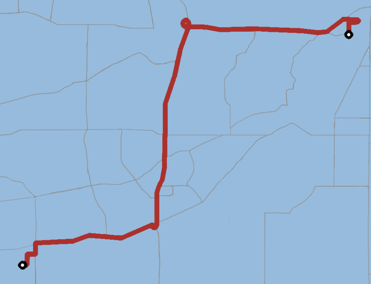 This graphic depicts the common route students take to get from the Upper School to the Middle School.