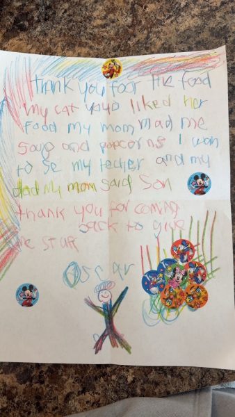 Sofia, a woman who provided mutual aid, received letters from some of the people who she helped. Kids like Oscar had to participate in online learning from home. 