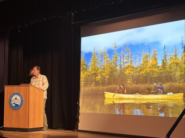 Dave Freeman shares photos from his one year journey in the Boundary Waters. In efforts to protect it, he encourages students to be engaged at the capitol, handing out information or speaking up about their experiences in the Boundary Waters. 