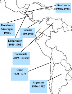 Throughout the 20th century, the United States has been involved in many Latin American nations, sometimes even with overlapping timelines.