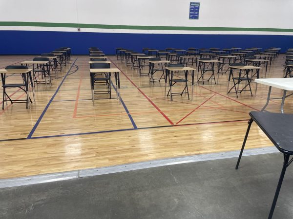 Many students took AP exams in the gym.