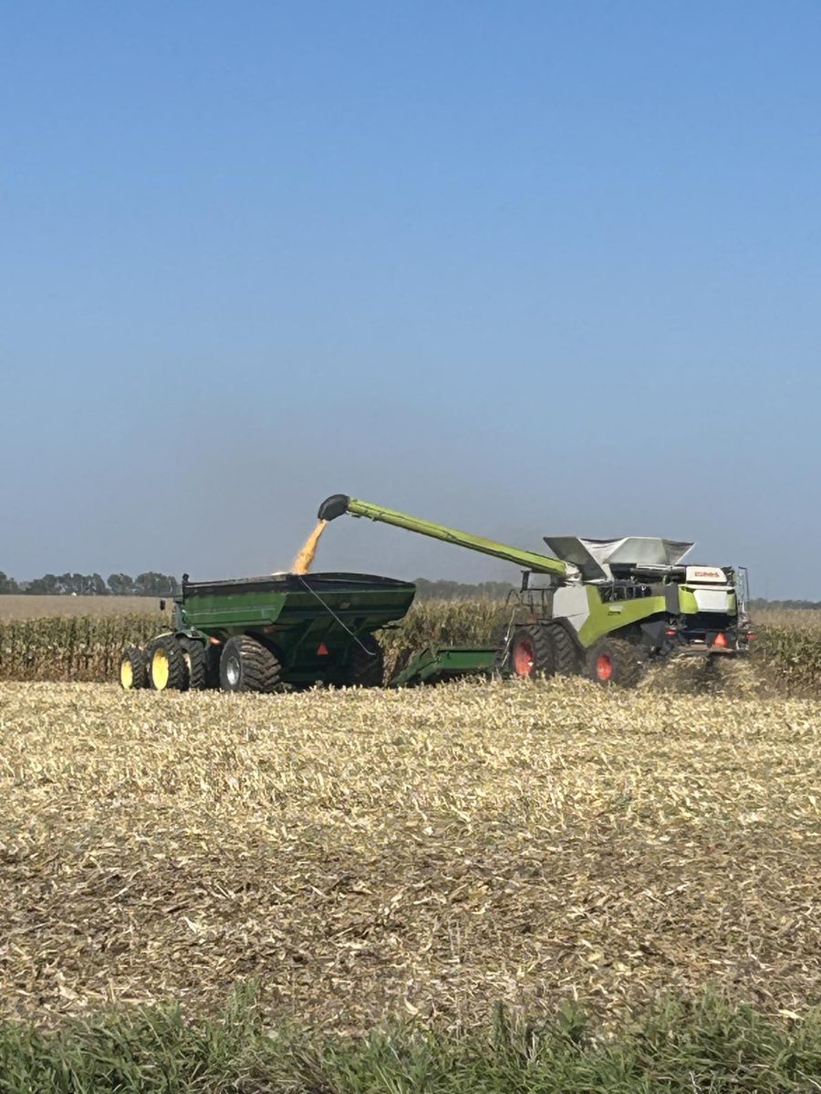 Dane is especially worried about the dryness this year. Pictured above is a combine and the collecting machine.