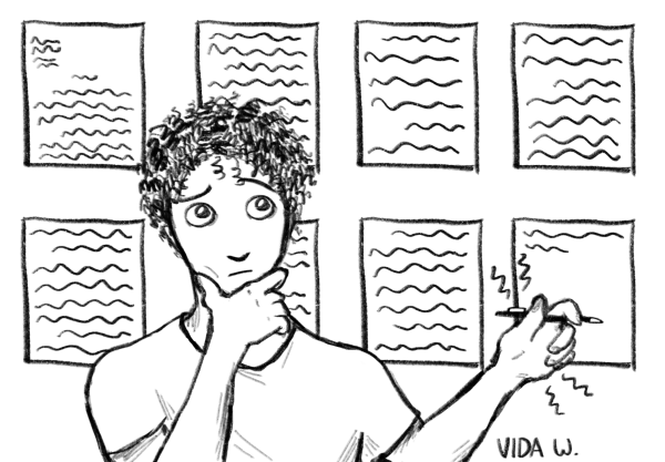 Wolstencroft’s choices about the emotions in the graphics were intentional. She said, “I tried to make the expressions neutral because I wanted to show the struggle of
assessments, but not overdo it with the suffering.”